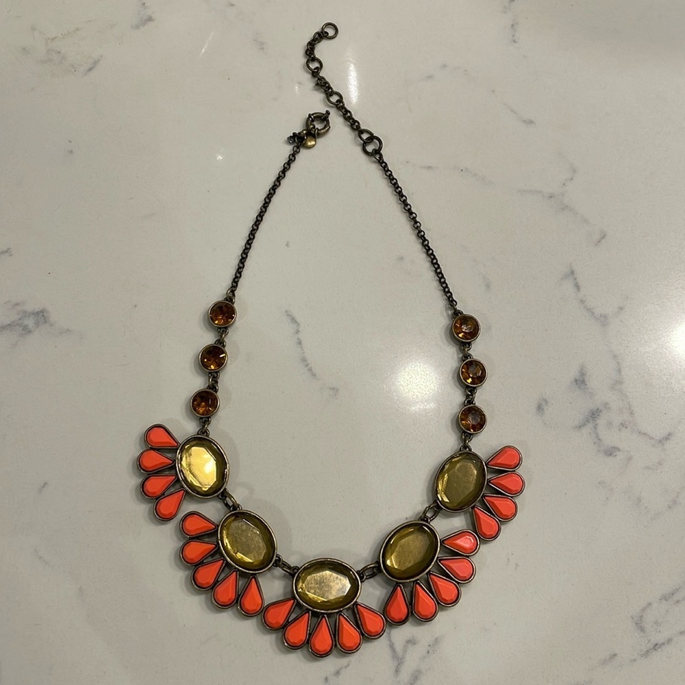 J. Crew Bright Orange and Gold Tone Costume Jewelry Necklace